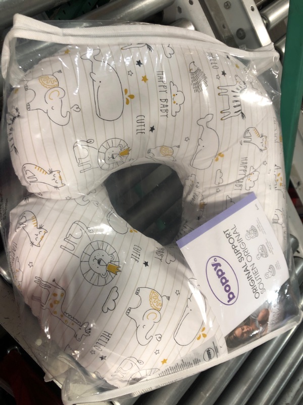 Photo 2 of Boppy Nursing Pillow and Positioner - Original, Notebook Black and White with Gold Animals, Breastfeeding, Bottle Feeding, Baby Support, with Removable Cotton Blend Cover, Awake-Time Support