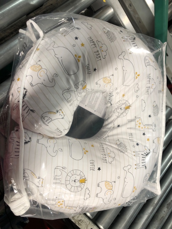 Photo 3 of Boppy Nursing Pillow and Positioner - Original, Notebook Black and White with Gold Animals, Breastfeeding, Bottle Feeding, Baby Support, with Removable Cotton Blend Cover, Awake-Time Support