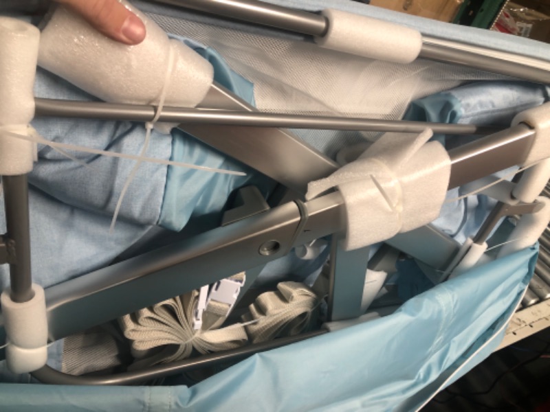 Photo 1 of Dream On Me Skylar Bassinet and Beside Sleeper in Blue, Lightweight and Portable Baby Bassinet, Five Position Adjustable Height, Easy to Fold and Carry Travel Bassinet, JPMA Certified