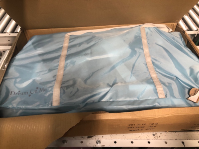 Photo 1 of Dream On Me Skylar Bassinet and Beside Sleeper in Blue, Lightweight and Portable Baby Bassinet, Five Position Adjustable Height, Easy to Fold and Carry Travel Bassinet, JPMA Certified