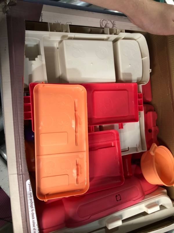 Photo 1 of deAO Kids Kitchen Playset Toy with Sounds and Lights, Role Playing Game Pretend Food and Cooking Playset for Kids,35 PCS Kitchen Accessories Set for 3 4 5 Years Old Girls Boys Orange-pink