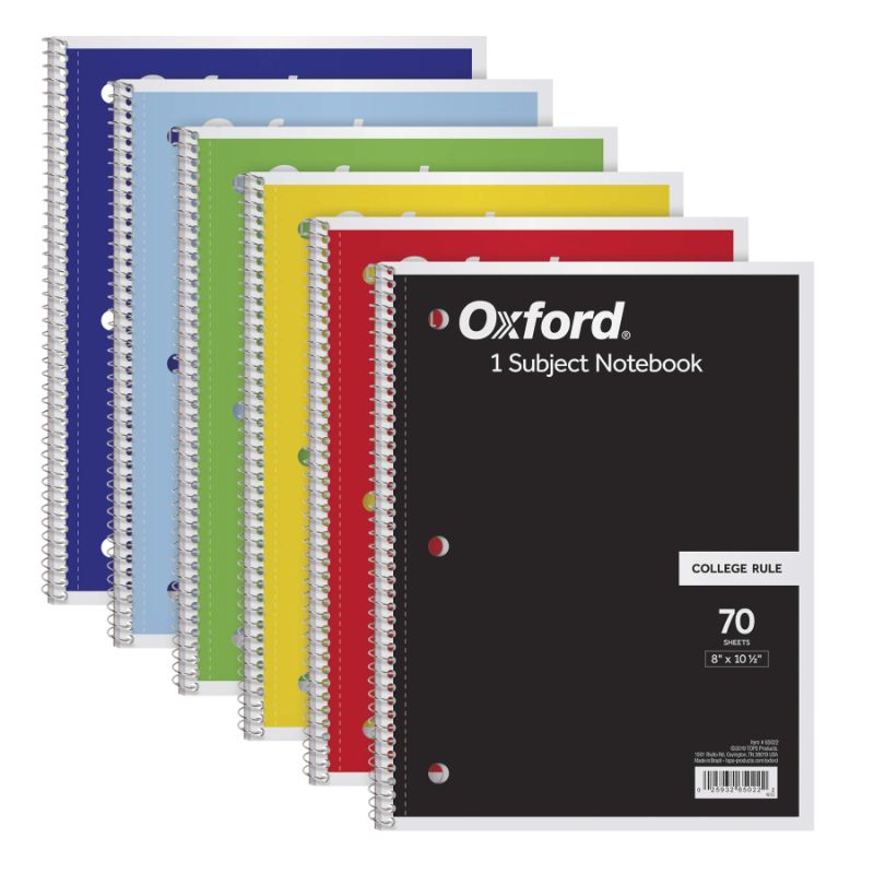 Photo 1 of Oxford Spiral Notebook 6 Pack, 1 Subject, College Ruled Paper, 8 x 10-1/2 Inch, Color Assortment May Vary (65007)