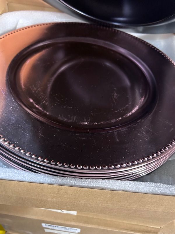 Photo 1 of **STOCK PHOTO FOR REFERENCE** DaCakeWS Metallic Bead Charger Plates 13inch, METALLIC PEACH COLOR
