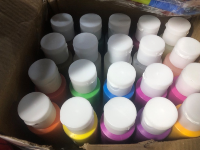 Photo 3 of Kids Tempera Paint Set | Value Pack Includes 40 Washable Non-Toxic Colorful Paints (2oz bottles) & 15 Brushes 