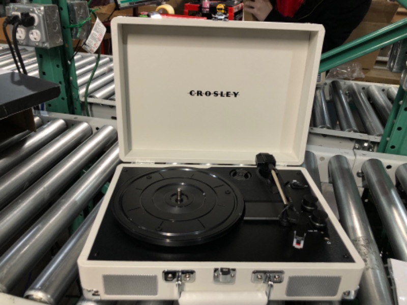 Photo 2 of Crosley CR8005F-WS Cruiser Plus Vintage 3-Speed Bluetooth in/Out Suitcase Vinyl Record Player Turntable, White Sand Bluetooth In/Out White Sand