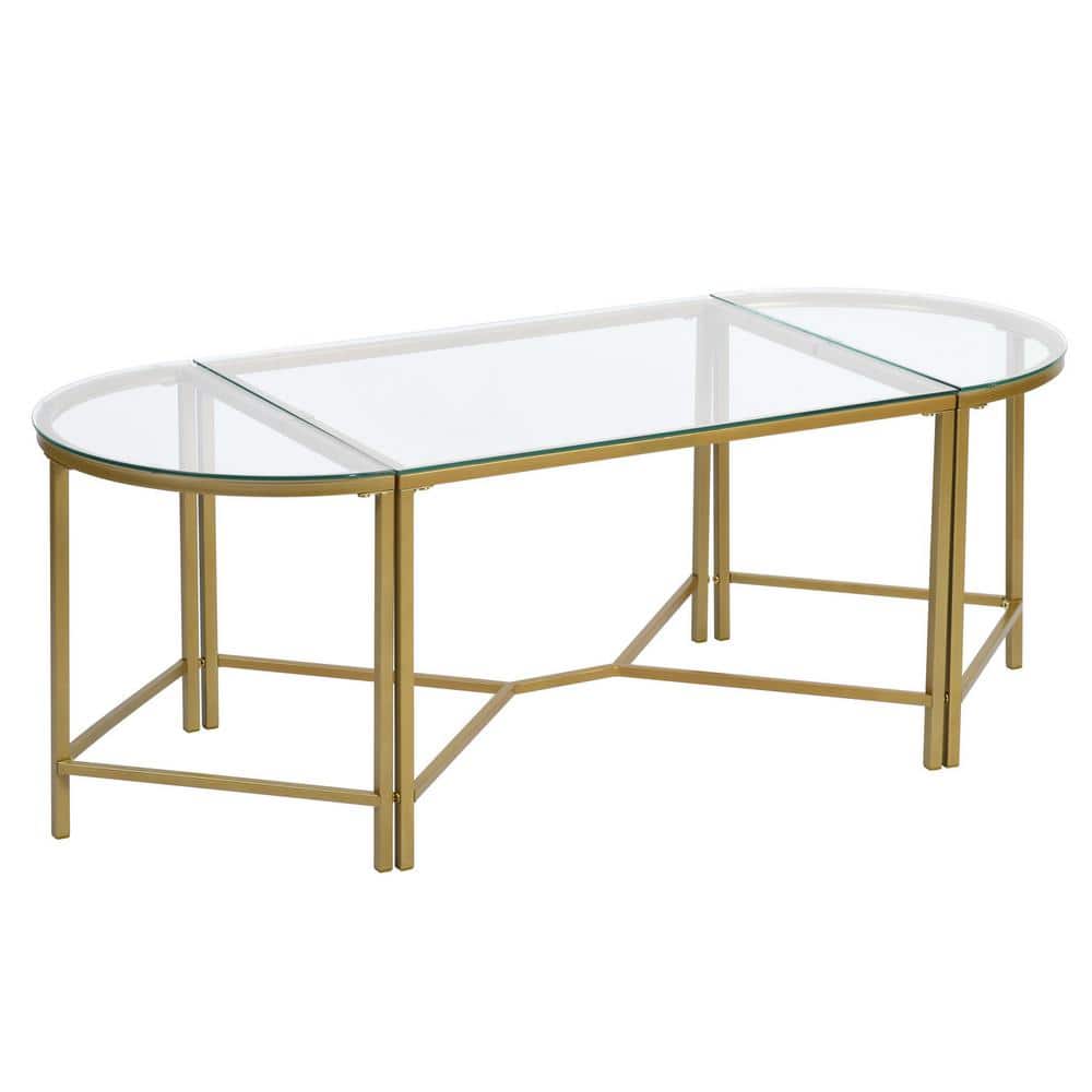 Photo 1 of Homy Casa Demaio 49.2 in. Rectangle Clear Glass Top Gold Metal Frame Coffee Table
