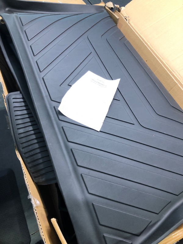 Photo 1 of powoq Fit Tesla Model Y Trunk Mat Floor Mats Cargo Mat Cargo Liner Floor Liner Trunk Liner for 2020 2021 2022 Tesla Model Y Accessories (Four Trunk Mats + Floor Mats+3 PCS Rear Backrest Mats)