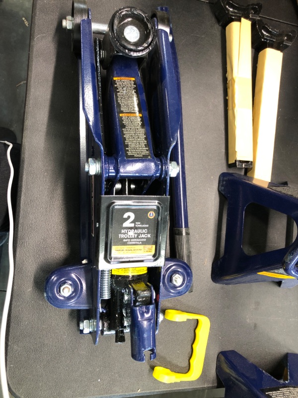 Photo 2 of BIG RED AT82001UR Torin Hydraulic Trolley Service/Floor Jack Combo with 2 Jack Stands, 2 Ton (4,000 lb), Blue Black