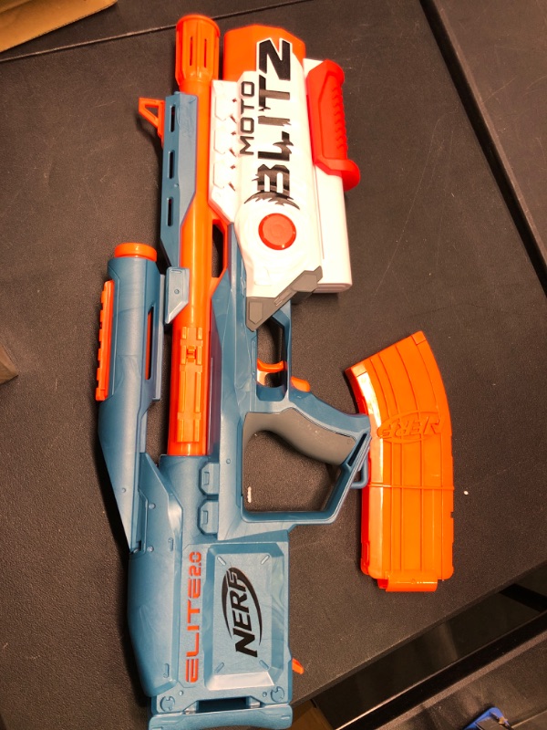 Photo 2 of NERF Elite 2.0 Motoblitz Blaster with Scope, Motorized 10-Dart Blasting, Airblitz 6 Darts, 22 Darts, Outdoor Toys for 8 Year Old Boys & Girls