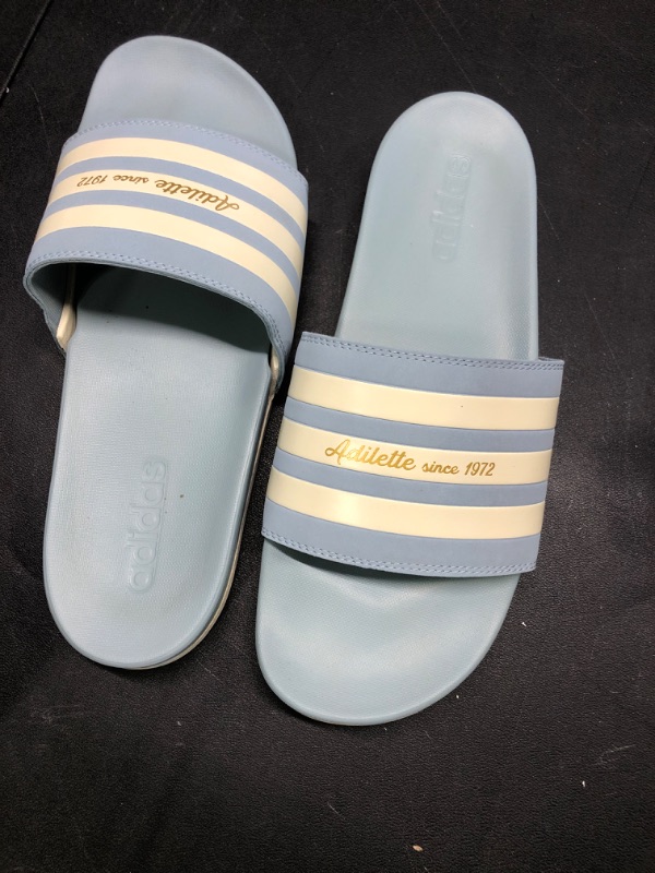 Photo 2 of adidas Adilette Comfort Slides - Unisex Swim 12 Women/11 Men Magic Grey/Wonder White/Gold Metallic