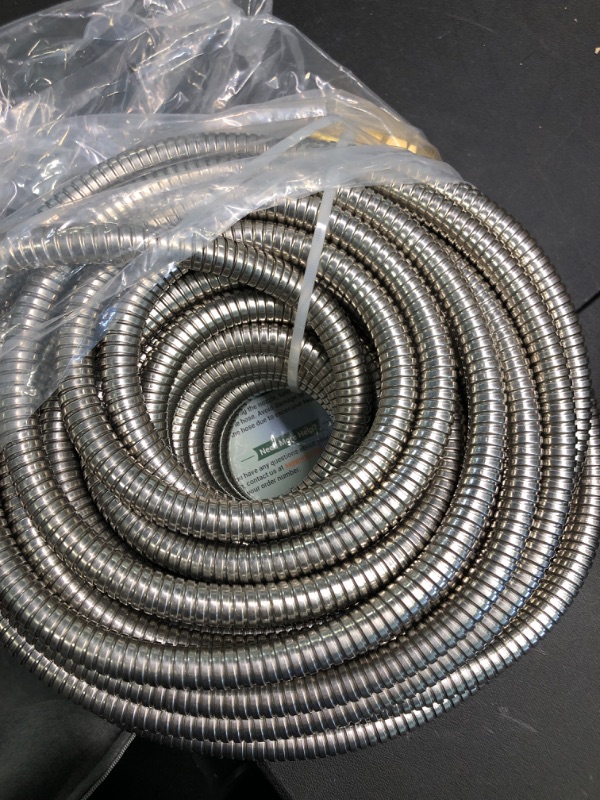 Photo 2 of 360Gadget Metal Garden Hose - 100ft Heavy Duty Stainless Steel Water Hose with 8 Function Sprayer & Metal Fittings, Flexible, Lightweight, No Kink, Puncture Proof Hose for Yard, Outdoors, Rv 100.0 Feet