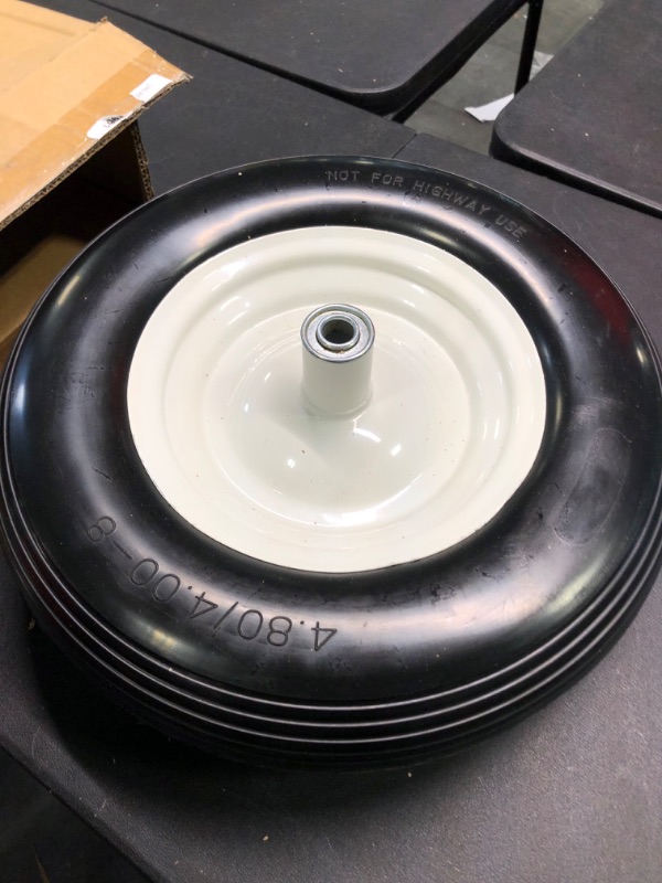 Photo 2 of BAIVE BW 16" 4.80/4.00-8 Flat Free Solid Polyurethane Tire and Wheel, 1 Pc PU Airless Tires with 5/8" Ball Bearings 6" Iron Hub for Wheelbarrow/Hand Truck/Tool Cart/Garden Carts, 330 Lb Load 4.80/4.00-8/4.4 lbs/1