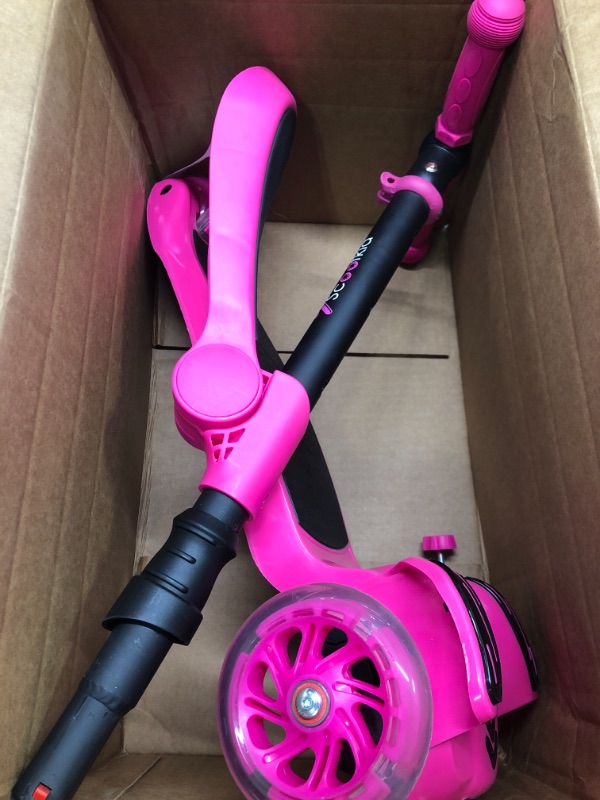 Photo 2 of 3 Wheeled Scooter for Kids - Stand & Cruise Child/Toddlers Toy Folding Kick Scooters w/Adjustable Height, Anti-Slip Deck, Flashing Wheel Lights, for Boys/Girls 2-12 Year Old - Hurtle HURFS56 Pink