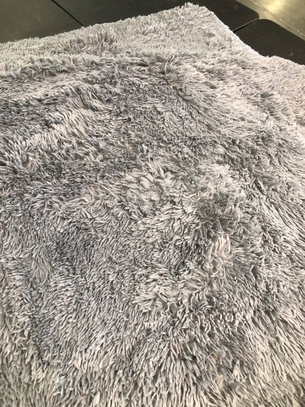 Photo 2 of ANVARUG Modern Plush Area Rug 7x10 Ultra Soft Faux Fur Rugs, Non-Skid Bedroom Rugs for Kids Playroom Home Decor, Tie-Dyed Light Grey 7x10 Feet Tie-dyed Light Grey (2 pc)