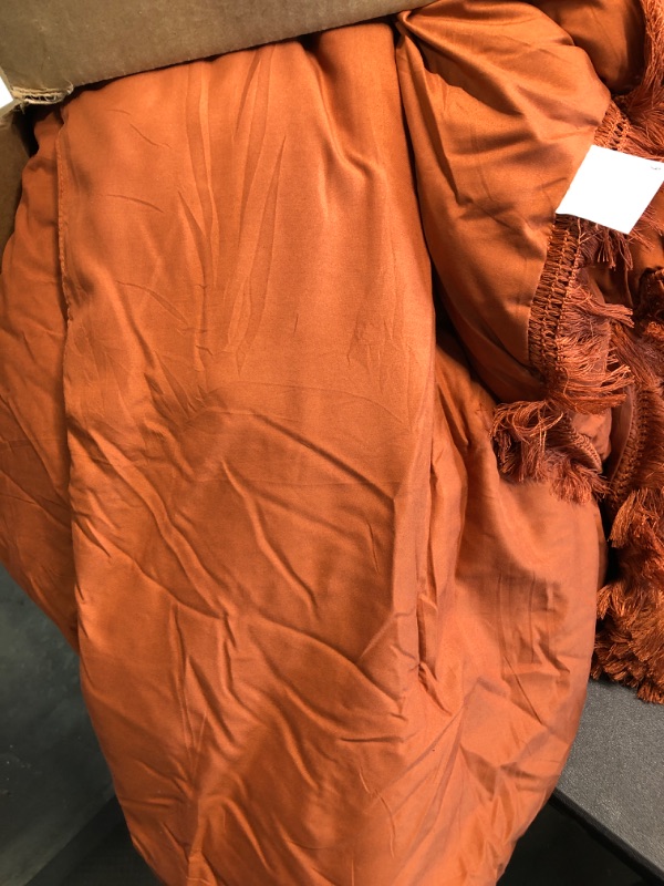 Photo 2 of Andency Terracotta Comforter Set King, 3 Pieces Burnt Orange Boho Tassel Lightweight Bedding Comforter Sets, All Season Rust Soft Fluffy Fringe Bed Set (104x90In Comforter & 2 Pillowcases) King Terracotta