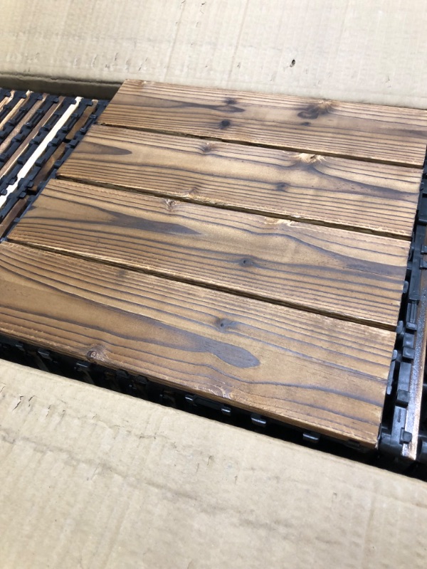 Photo 3 of 36 Pack Hardwood Interlocking Patio Deck Tiles, Wood Interlocking Flooring Tiles,12" × 12" Interlocking Patio Tiles,Outdoor Interlocking Waterproof