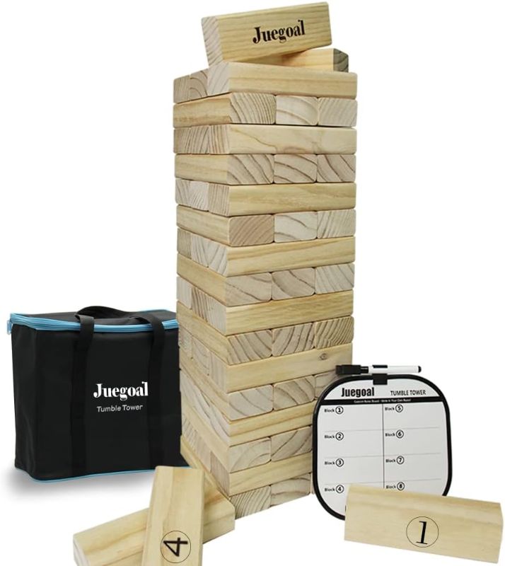 Photo 1 of Juegoal 54 Piece Giant Tumble Tower, Wooden Block Game with Gameboard, Canvas Bag for Outdoor Yard Playing,7.1 x 7.2 x 25.2 Inches
