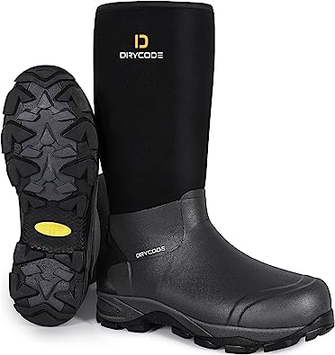 Photo 1 of DRYCODE Rubber Boots for Men, 5.5mm Neoprene Insulated Waterproof Anti Slip Rain Boots, Durable Outdoor Hunting Boots Size 10