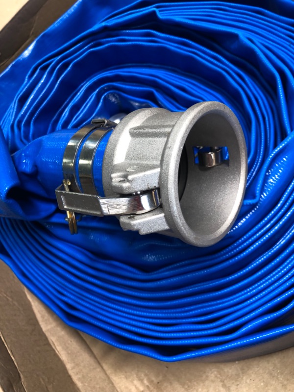 Photo 4 of 2" x 100' Blue PVC Backwash Hose for Swimming Pools, Heavy Duty Discharge Hose Reinforced Pool Drain Hose with Aluminum Camlock C and E Fittings
