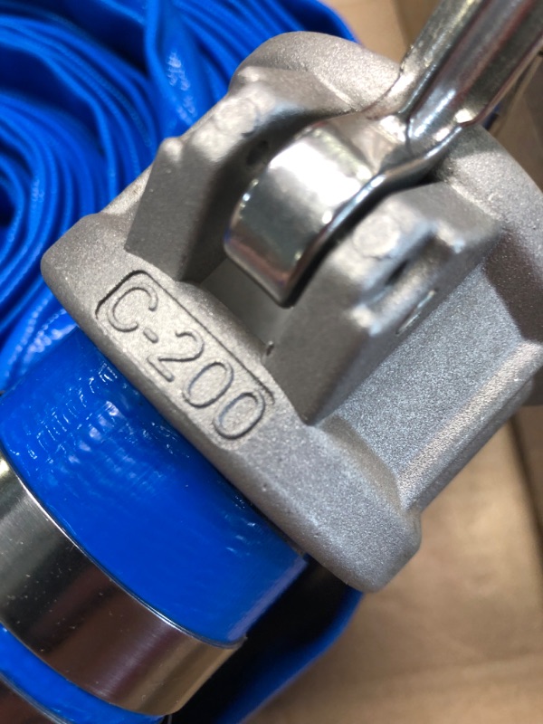 Photo 2 of 2" x 100' Blue PVC Backwash Hose for Swimming Pools, Heavy Duty Discharge Hose Reinforced Pool Drain Hose with Aluminum Camlock C and E Fittings
