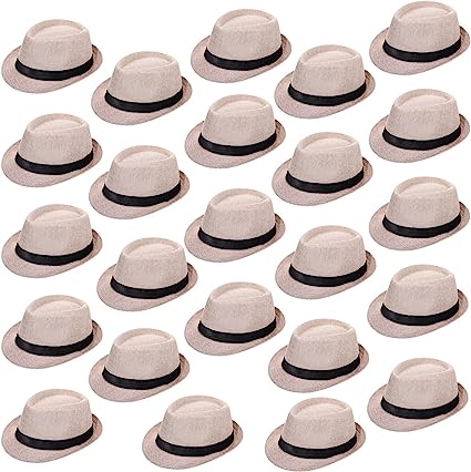 Photo 1 of Lasnten 23 Pack 1920s Fedora Hats Bulk for Men Short Brim Sun Panama Hats for Men Women Party Costume, Circumference 60 cm
