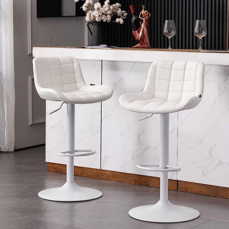 Photo 1 of YOUTASTE White Bar Stools Set of 2 Faux Leather Upholstered Counter Height Barstools Adjustable Swivel Metal Bar Chairs with High Back for Home Kitchen Island
