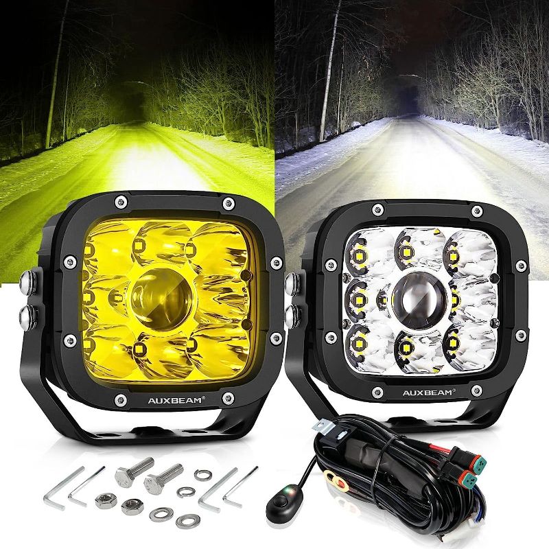 Photo 1 of Auxbeam 5" LED Fog Driving Lights Combo, 110W 11000LM LED Pods Offroad Spot Lights Bar Yellow Auxiliary Cube Lights for Trucks Car ATV Jeep Motorcycles with 2PCS Amber Covers