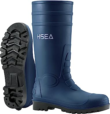 Photo 1 of HISEA Men's Steel Toe Rain Boots PVC Rubber Boots, Waterproof Garden Fishing Outdoor Work Boots, Durable Slip Resistant Knee Boots for Agriculture and Industrial Working