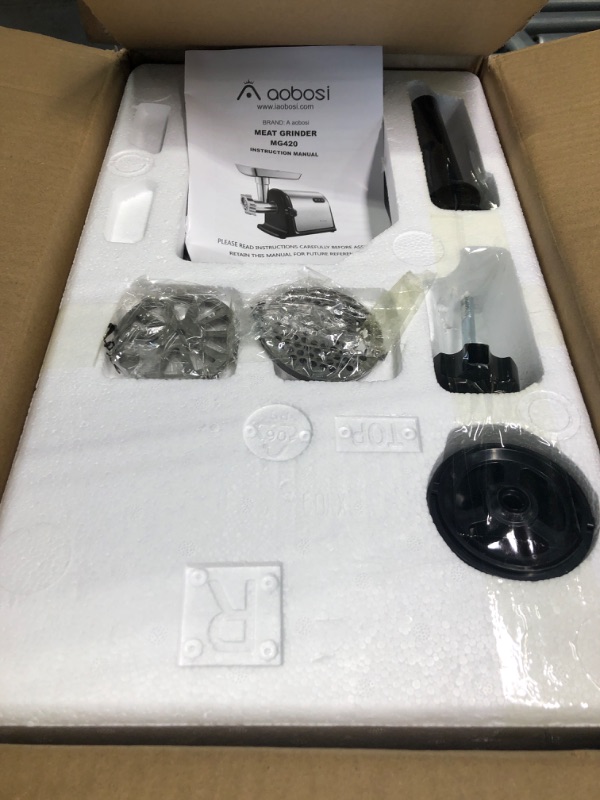 Photo 1 of AAOBOSI Electric Meat Grinder ?3000W Max ?Heavy Duty Stainless Steel Meat Mincer with 3 Grinding Plates, 3 Sausage Stuffer Tubes & Kubbe Attachments,Easy One-Button Control silver+black