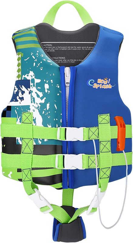 Photo 1 of HeySplash Swim Vest for Kids, Child Size Watersports Kids Swim Vest Flotation Device Toddler Floatie Trainer Vest with Survival Whistle, Easy on and Off, Suitable for 35-55 lbs(Size M)/ 55-77 lbs(Size L)