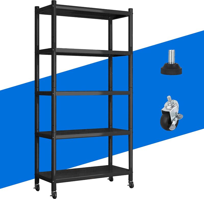 Photo 1 of 5 Tier Lightweight Storage Metal Shelves, Kitchen Storage Shelves Garage Shelving Unit, Large Capacity Storage Rack, Utility Shelf for Pantry Closet Office Laundry (32" Lx16“ Wx63” H)
