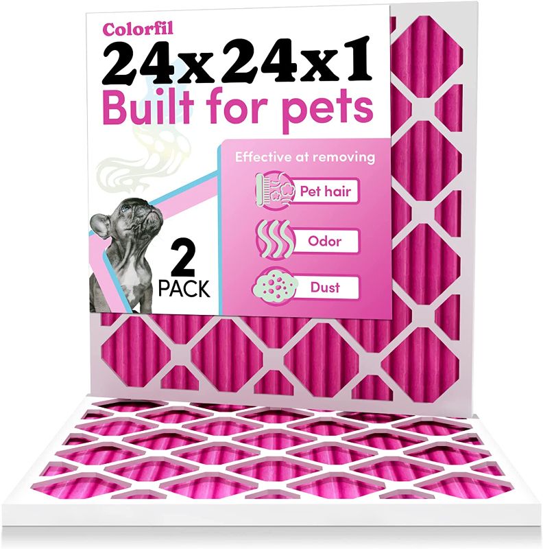 Photo 1 of 24x24x1 Air Filter by Colorfil | Color Changing Filters Designed for Cat and Dog Odor | MERV 8 Filter | Air FIlter 24x24x1 | Air Conditioner Filter | HVAC Filter for Pet Hair | 24x24 Air Filter 2 pack