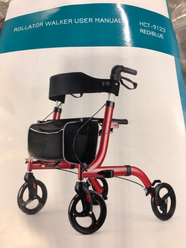 Photo 3 of Healconnex Rollator Walkers for Seniors-Folding Rollator Walker with Seat and Four 8-inch Wheels-Medical Rollator Walker with Comfort Handles and Thick Backrest-Lightweight Aluminium Frame ,Blue