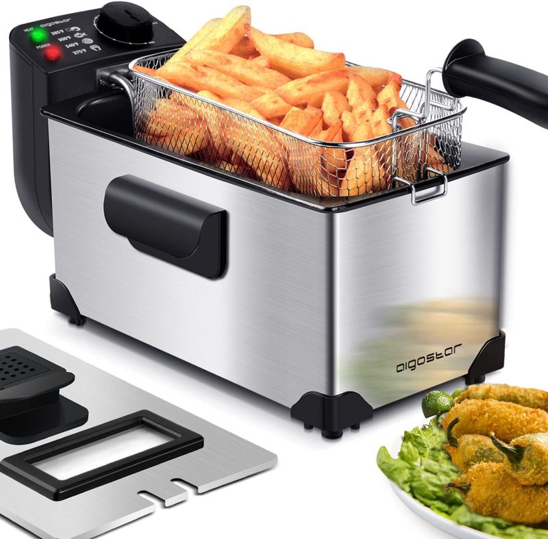 Photo 1 of Aigostar Deep Fryer, Electric Deep Fat Fryers with Baskets, 3.2 QT Capacity Oil Frying Pot with Temperature Control & View Window, ETL Certificated, 1650W, Professional Style