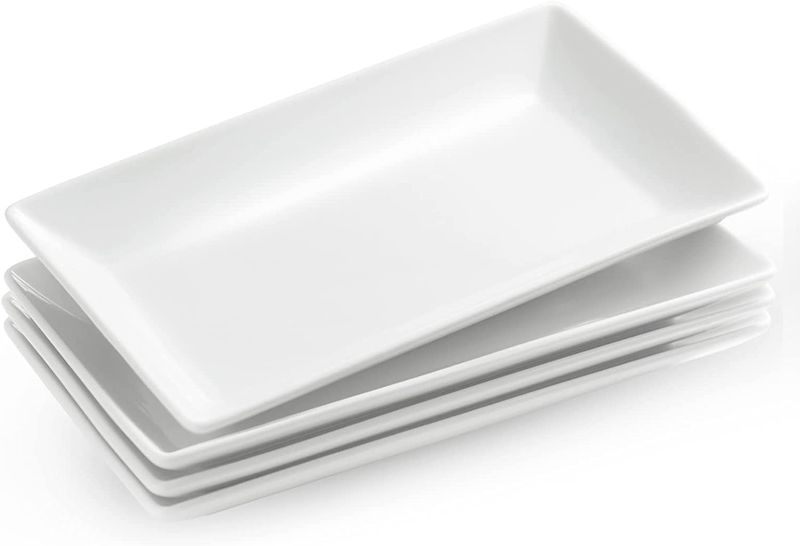 Photo 1 of YHOSSEUN Porcelain Serving Platters, Rectangular Serving Trays for Server Food, Appetizers, Party, Dinner Plates, White Set of 4, 9.8
