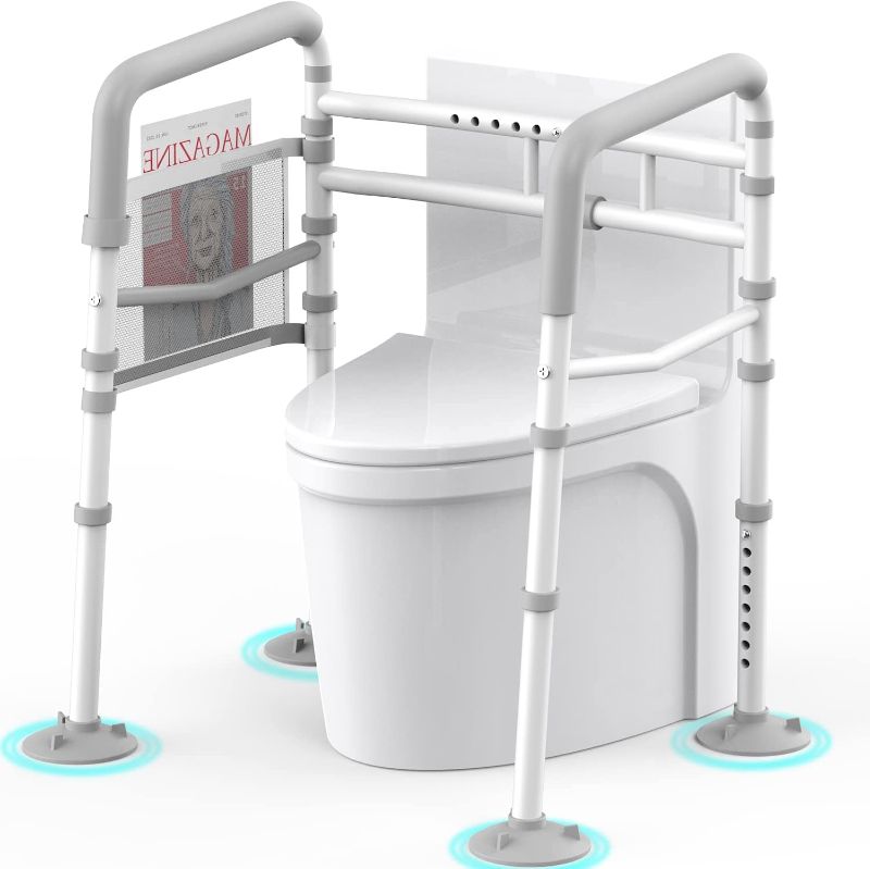 Photo 1 of Agrish Stand Alone Toilet Safety Rail - Adjustable Width & Height Fit Any Toilet, Medical Toilet Frame for Elderly Handicap Disabled, Folding Handrails with Storage and Padded Handles(White Grey)