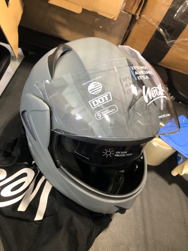 Photo 3 of Westt Dirt Bike Helmets - ATV Modular Motorcycle Helmet - Open Face Motorcycle Helmet Liftable Chin & Dual Visor Motocross Helmet(S/Gray Torque) Small Gray
