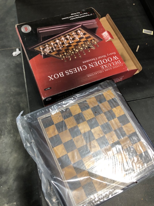 Photo 2 of Classic Game Collection Metal Chess Set with Deluxe Wood Board and Storage - 2.5" King, Gold/Silver/Brown (985)