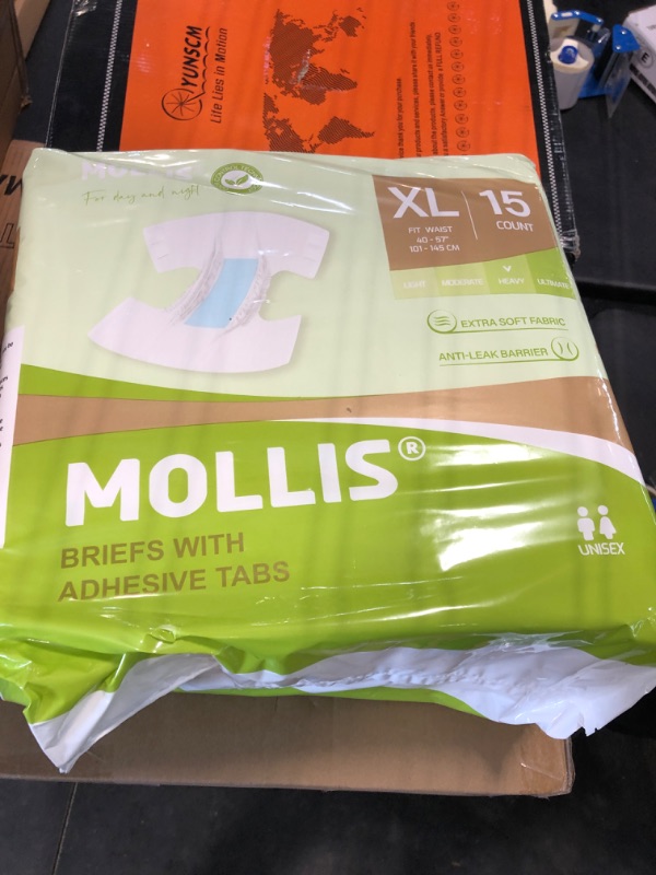 Photo 1 of MOLLIS Adult Diapers for Women and Men, Unisex Disposable Incontinence Briefs with Tabs, Maximum Absorbency, Overnight Leak Protection, X-Large, 15 Count X-Large (15 Count)