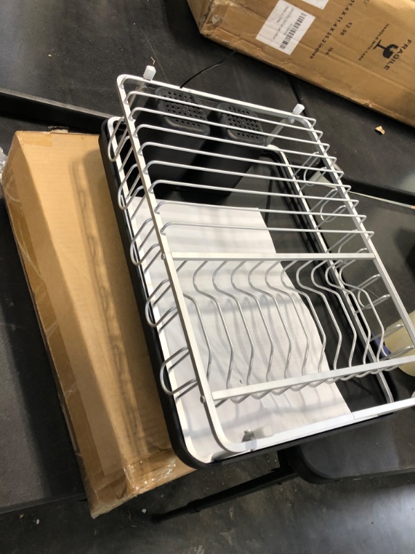 Photo 2 of APEXCHASER Dish Drying Rack, Space-Saving Dish Rack for Kitchen Counter, Anti-Rust Aluminum Drying Dish Rack with Cutlery&Cup Holders, Kitchen Dish Drainers with Removable Tray for Various Kitchenware