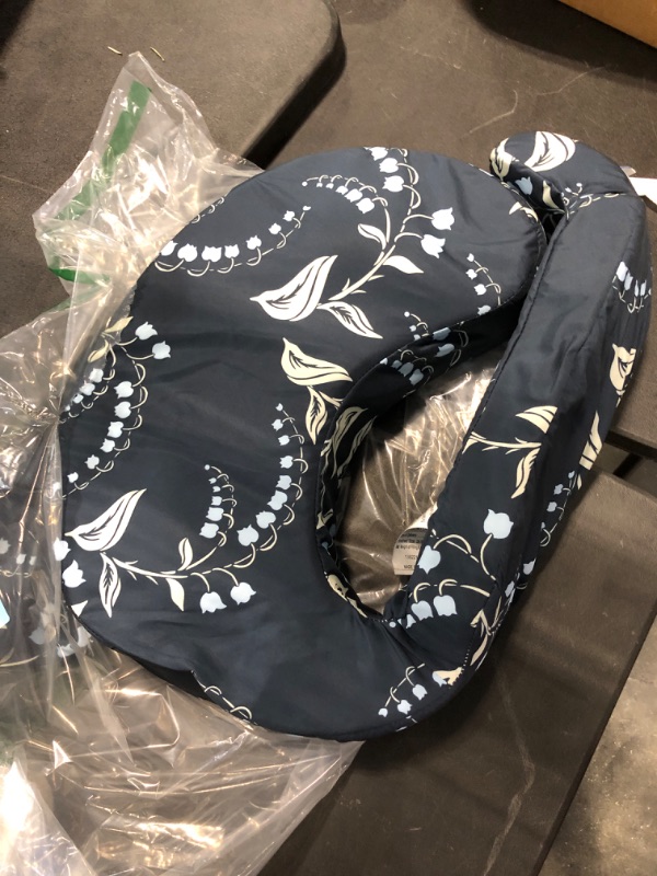 Photo 2 of My Brest Friend Original Nursing Pillow for Breastfeeding, Nursing and Posture Support with Pocket and Removable Slipcover, Navy Bluebells