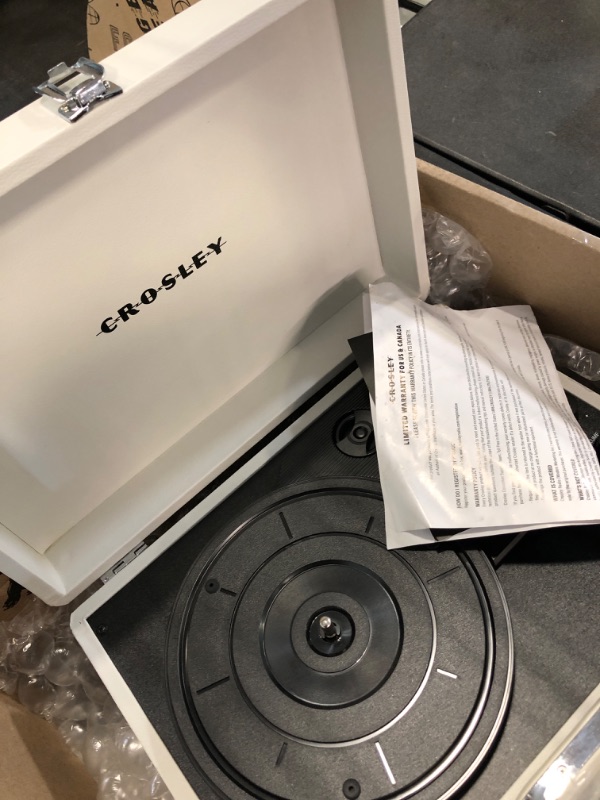 Photo 2 of Crosley CR8005F-WS Cruiser Plus Vintage 3-Speed Bluetooth in/Out Suitcase Turntable, White Sand Bluetooth In/Out White Sand