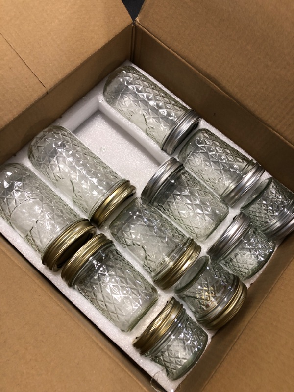 Photo 2 of *** MISSING ONE** Mason Jars Canning Jars, 12 Pack Glass Jars Jelly Jars With Regular Lids, Ideal for Jam, Honey, Wedding Favors, Shower Favors, Baby Foods, DIY Magnetic Spice Jars - 4 OZ x 4, 8 OZ x 4, 12 OZ x 4