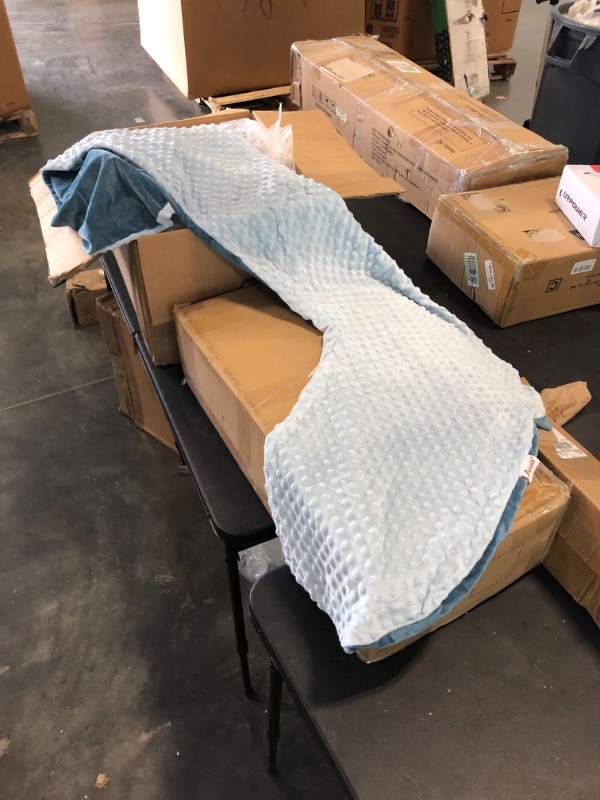Photo 1 of AngQi Full Body Pregnancy Pillow, Pregnancy Pillows for Sleeping, L Shaped Body Pillows for Adults, Maternity Pillow for Side Sleepers with Minky dot & Velvet A/B Side Cover, Blue Dot Velvet - Ocean Blue