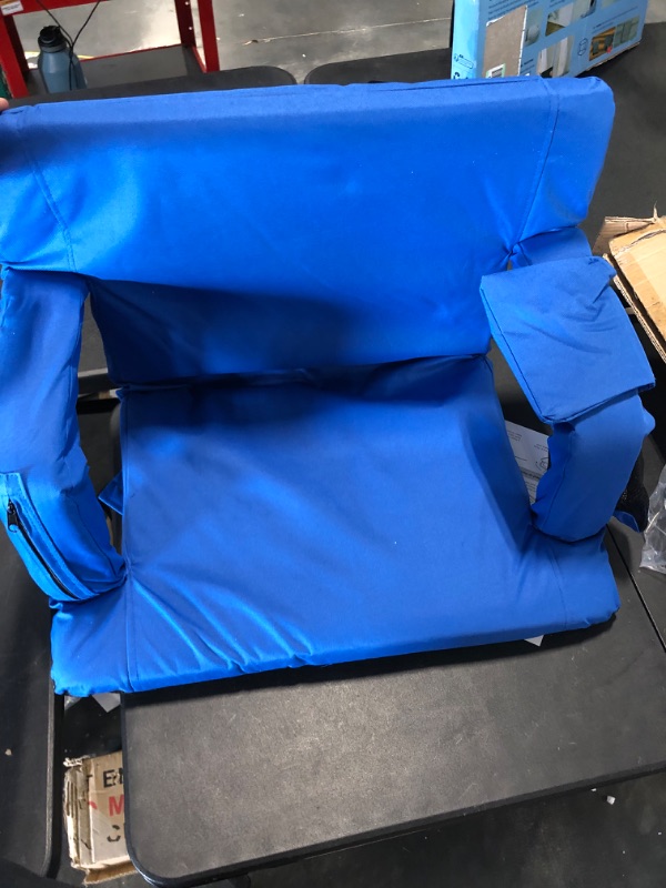 Photo 4 of Blufree Extra Wide Heated Stadium Seat, Foldable Portable Bleacher Chair, 6 Reclinng Positions Back and Arm Support Thick Cushion for Outdoors Picnic Camping & Sports. (Not Include USB Power Bank) Blue 1piece