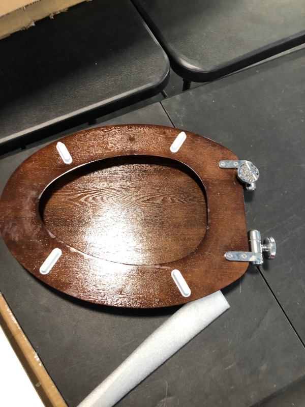 Photo 4 of Angel Shield Elongated Wood Toilet Seat with Quiet Close,Easy Clean,Quick-Release Hinges(,Dark Walnut)