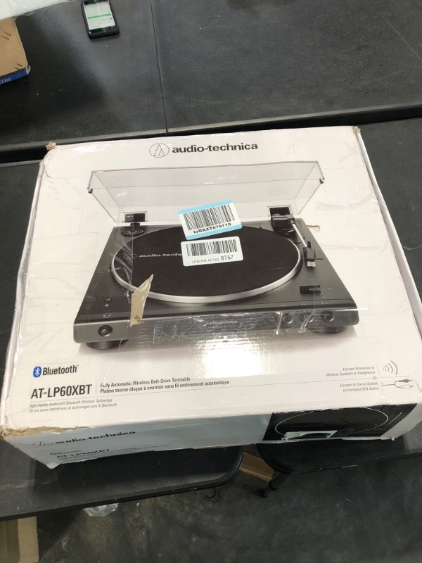 Photo 2 of Audio-Technica AT-LP60XBT-BK Fully Automatic Bluetooth Belt-Drive Stereo Turntable, Black, Hi-Fi, 2 Speed, Dust Cover, Anti-Resonance, Die-cast Aluminum Platter Black Wireless Turntable
— FACTORY PACKAGE —