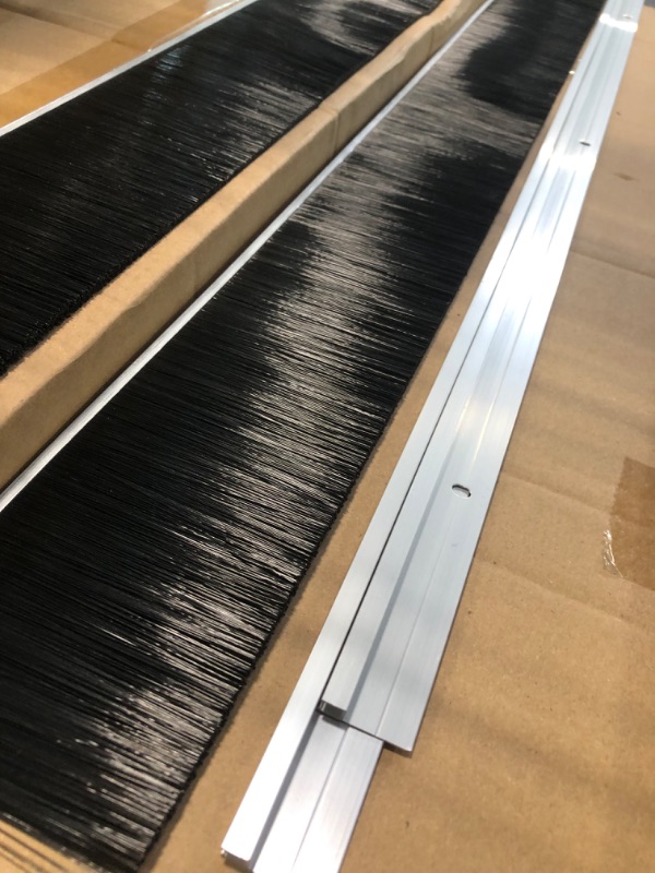 Photo 4 of 2 Pcs 3'' PP Hair Aluminum Durable Door Brush Sweep Seal Sliding Door Brush Seal Strip Weather Stripping Length 39.3'' Silver Black 3‘’