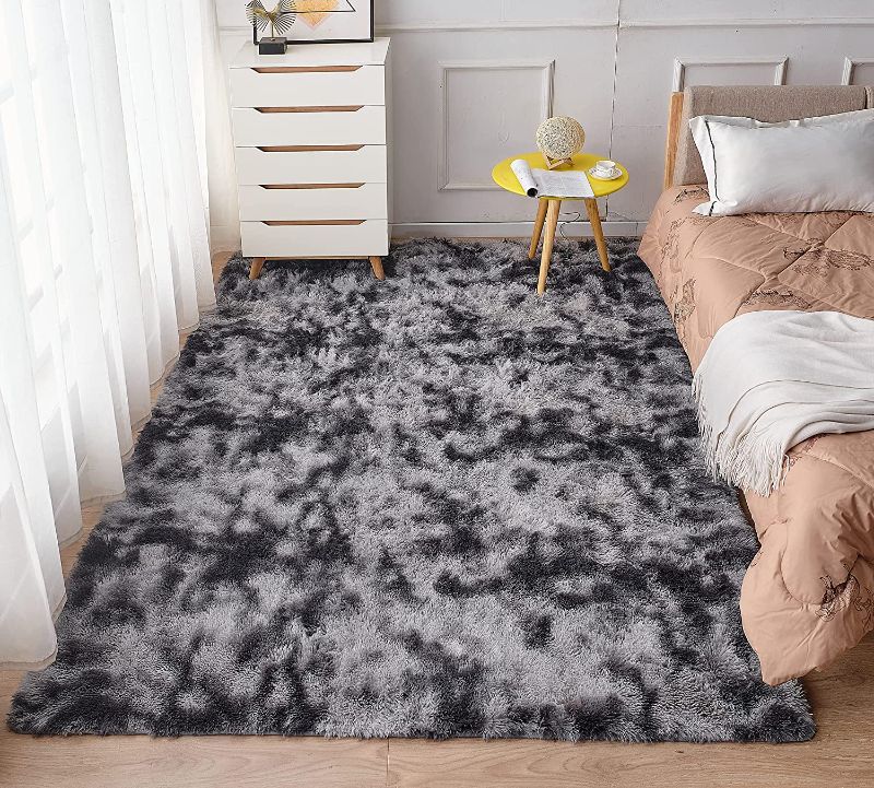 Photo 2 of Floralux Ultra Soft Indoor Modern Shag Area Rugs Fluffy Living Room Carpets for Children Bedroom Home Decor Nursery shag Rug, Multiple Colors and Size Optional (8x10 Ft, Tie-Dyed Dark Gray)