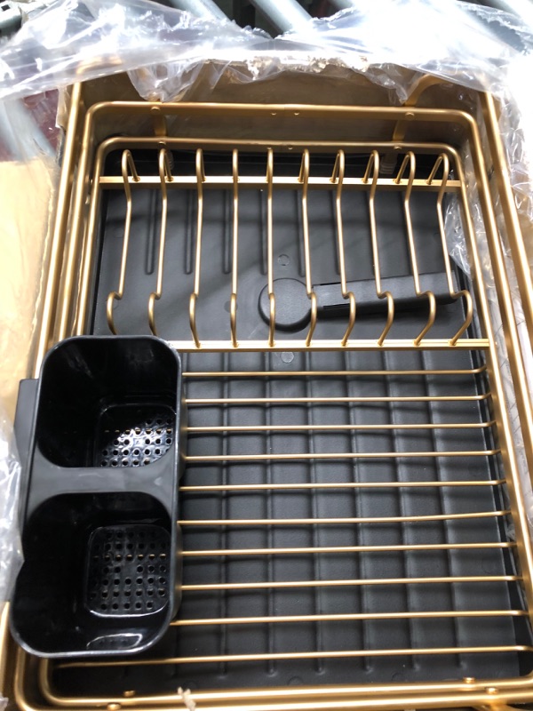 Photo 4 of Dish Drying Rack with Drainboard, HOWDIA Aluminum Rust Proof Dish Dryer Rack with Removable Cutlery Holder and Drain Strainers for Kitchen Counter Rose Gold